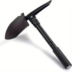 1pc Portable Foldable Camping Shovel - Multifunctional Hiking Tool for Entrenching, Digging, and Cleaning (Color: Black)